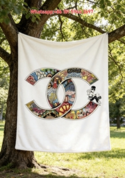 Chanel Colorful CC Logo Art Flannel Sofa Throw Blanket IMG_6718